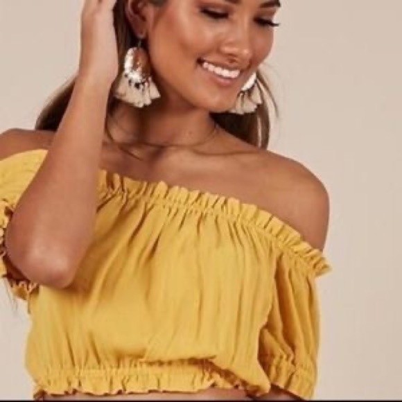 Showpo. Tops - Showpo Yellow Mustard Off Shoulder Crop Top